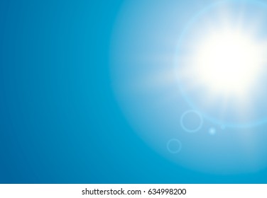 Bright summer sun in a cloudless sky. Vector illustration.
