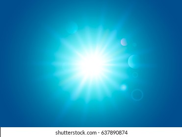 Bright summer sun in a cloudless sky. Vector illustration.