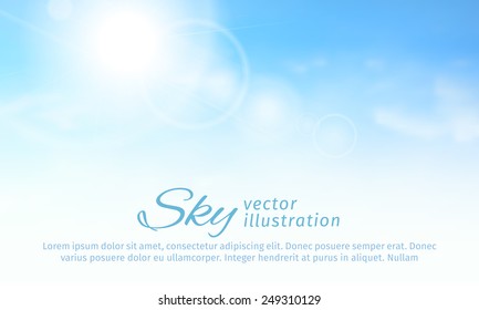 Bright summer sun and clouds. horizontal sky background. vector