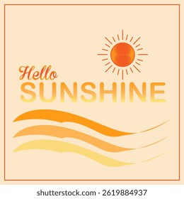 Vetor de sol brilhante do verão com, sol, ondas, e listras retro coloridas. Perfeito para cartões de felicitações sazonais, cartazes e promoções de verão de sol 