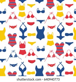 Bright summer Swimsuits on white background. Vector seamless pattern