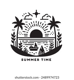 Bright Summer Time Logo Template Vector Art - Clipart with White Background