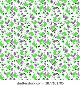 Bright summer time seamless pattern with pear fruit vector. Funny monochrome green, black, white fruits endless texture. Bold colors detailed elegante seamless pattern for home textile and more