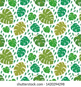 Bright Summer Tropical Leaves Vector Design. Floral seamless pattern. Doodle vector background with leaves. Colorful tropical illustration.