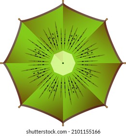 Vista de la parte superior del paraguas de verano brillante. Parasol Kiwi