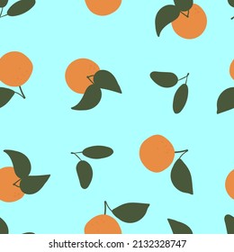 Bright summer vector pattern with oranges on a blue background
