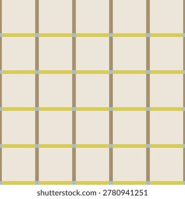 Bright Summer Yellow Plaid Grid Pattern, Minimalist Cream Windowpane Check Background, Seamless Geometric Textile Design for Tablecloths, Wallpaper, and Modern Home Decor Illustration
