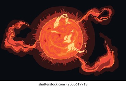 Bright Sun against dark starry sky in Solar System. vector sun in a space background. Sun with rays bursts and glow on space background.