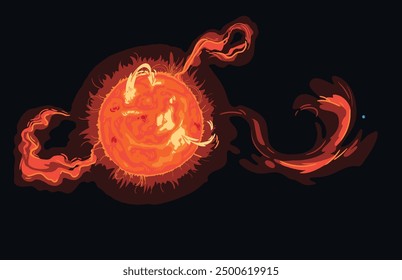 Bright Sun against dark starry sky in Solar System. vector sun in a space background. Sun with rays bursts and glow on space background.
