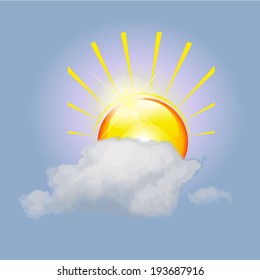 Bright sun with a cloud. Vector 