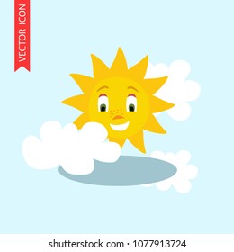 Bright sun and cloud weather icon. Vector illustration for your cute design. 