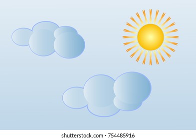Bright sun and clouds in the blue sky
