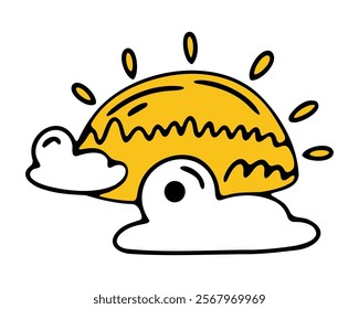 Bright Sun with clouds for a Cheerful and Natural Theme Illustration. Vector illustration