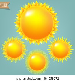 Bright Sun Collection With Gradient Mesh, Vector Illustration
