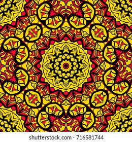 bright sun color background with mandala ornament. vector illustration. seamless pattern