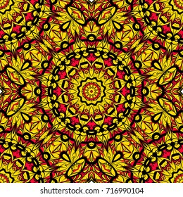 bright sun color background with mandala ornament. vector illustration. seamless pattern