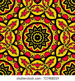 bright sun color background with mandala ornament. vector illustration. seamless pattern