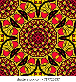 bright sun color background with mandala ornament. vector illustration. seamless pattern