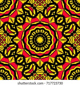 bright sun color background with mandala ornament. vector illustration. seamless pattern