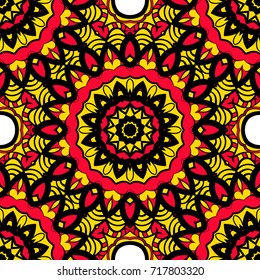 bright sun color background with mandala ornament. vector illustration. seamless pattern