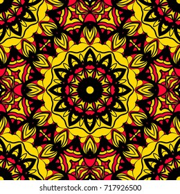 bright sun color background with mandala ornament. vector illustration. seamless pattern