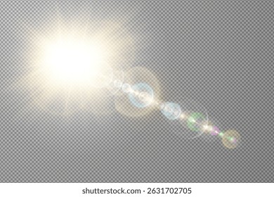 Bright sun flare on a transparent background