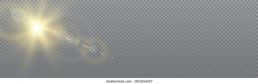 Bright sun with glare on a transparent background - Vector illustration