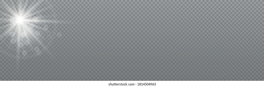 Bright sun with glare on a transparent background - Vector illustration