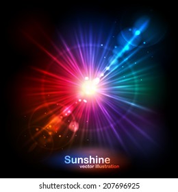 The bright sun, the glow and glare.Vector illustration can be used for web design, wallpapers, futuristic designs and banners.