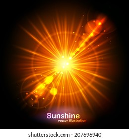 The bright sun, the glow and glare.Vector illustration can be used for web design, wallpapers, futuristic designs and banners.