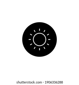 Icono de sol brillante en estilo redondo negro. Iconos meteorológicos y de temporada