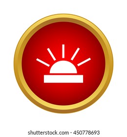 Bright sun icon in simple style in red circle. Nature symbol