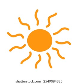 Bright sun icon with wavy rays symbolizing warmth and positivity in vector style