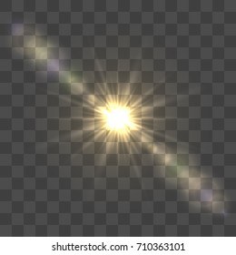 Bright sun lens flare vector template.