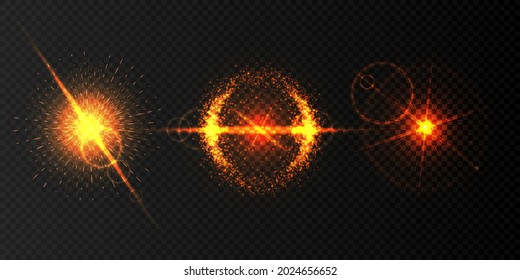 Bright sun light effects on a transparent background. Vector illustration.