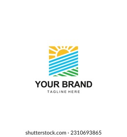 bright sun logo with green and blue stripes