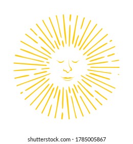bright sun logo vector with smile relaxing face icon in meditation style theme illustrations