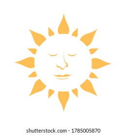 bright sun logo vector with smile relaxing face icon in meditation style theme illustrations