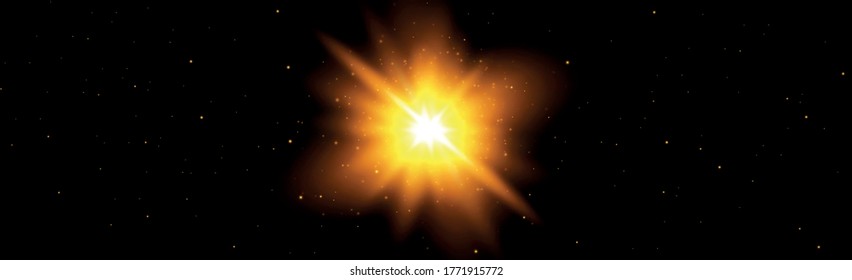 Sol brillante sobre fondo negro - Ilustración