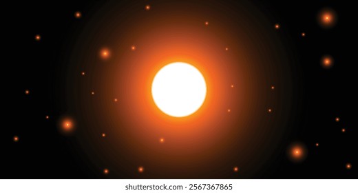 Bright sun on a black background. Glow light effect. Star burst with sparkles. Gold glitter. Big bang in space, abstract illustration. fiery sun. EPS vector illustration