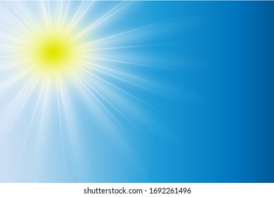 Bright sun on blue sky. Realistic gradient.