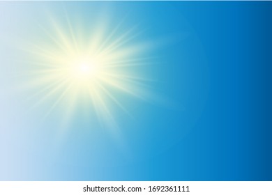 Bright sun on blue sky. Realistic gradient.