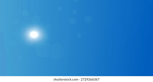Bright sun on clear blue sky background, Summer warm sunny and lens flare in clear summer, Sunlight with reflections.