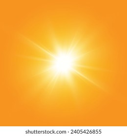 Bright sun on a yellow background.Light effect.summer sunlight burst. vector background	