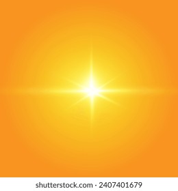 Bright sun on a yellow background.Light effect.summer sunlight burst. vector background	