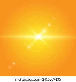Bright sun on a yellow background.Light effect.summer sunlight burst. vector background	