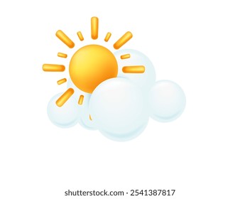 Bright sun partially covered by fluffy clouds, partly cloudy or sunny weather. Ideal for weather forecasts or cheerful themes. Vector illustration.