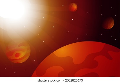 Bright Sun Planet Star Sky Space Universe Exploration Illustration