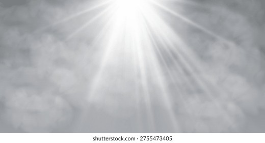 Bright sun rays breaking through grey clouds