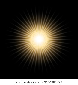 Bright sun, rays of light, shining star on a black background